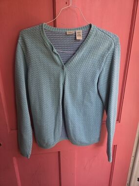 L.L. Bean Light Aqua Knit Cardigan 100% Cotton